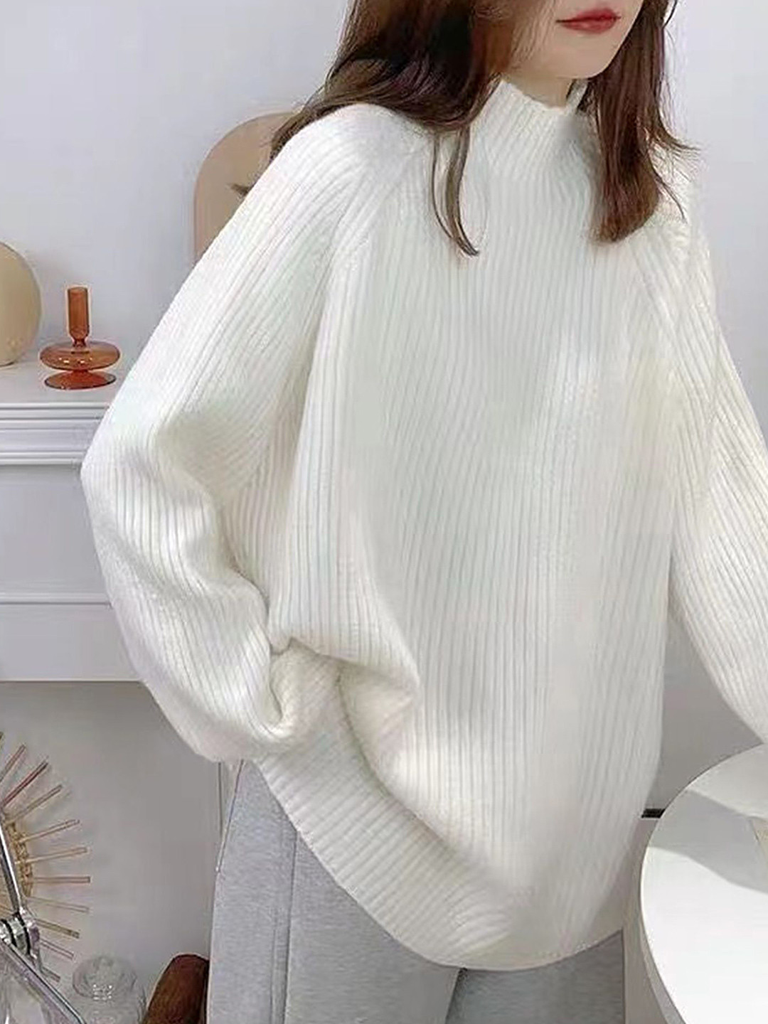 

LULU & SKY Women High Neck Pullover Sweaters, Off white