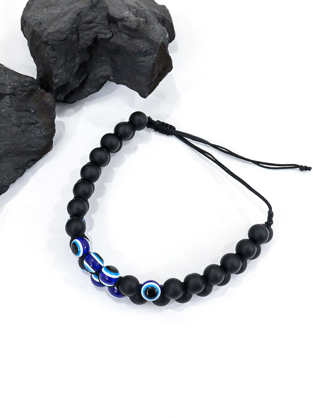

VAGHBHATT Evil Eye Beaded Elasticated Bracelet, Black