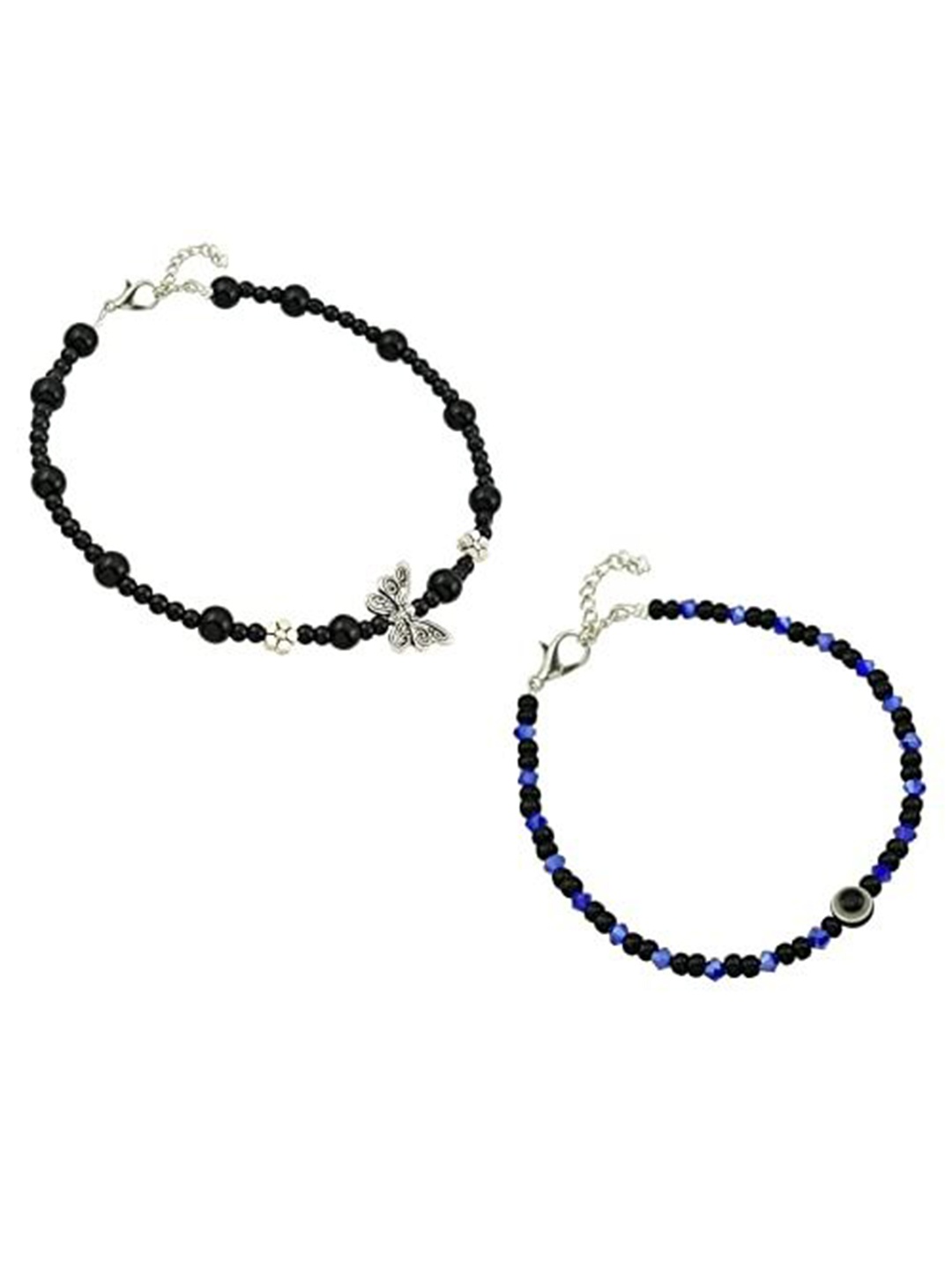 

HIGH TRENDZ Women Set of 2 Anklets, Black