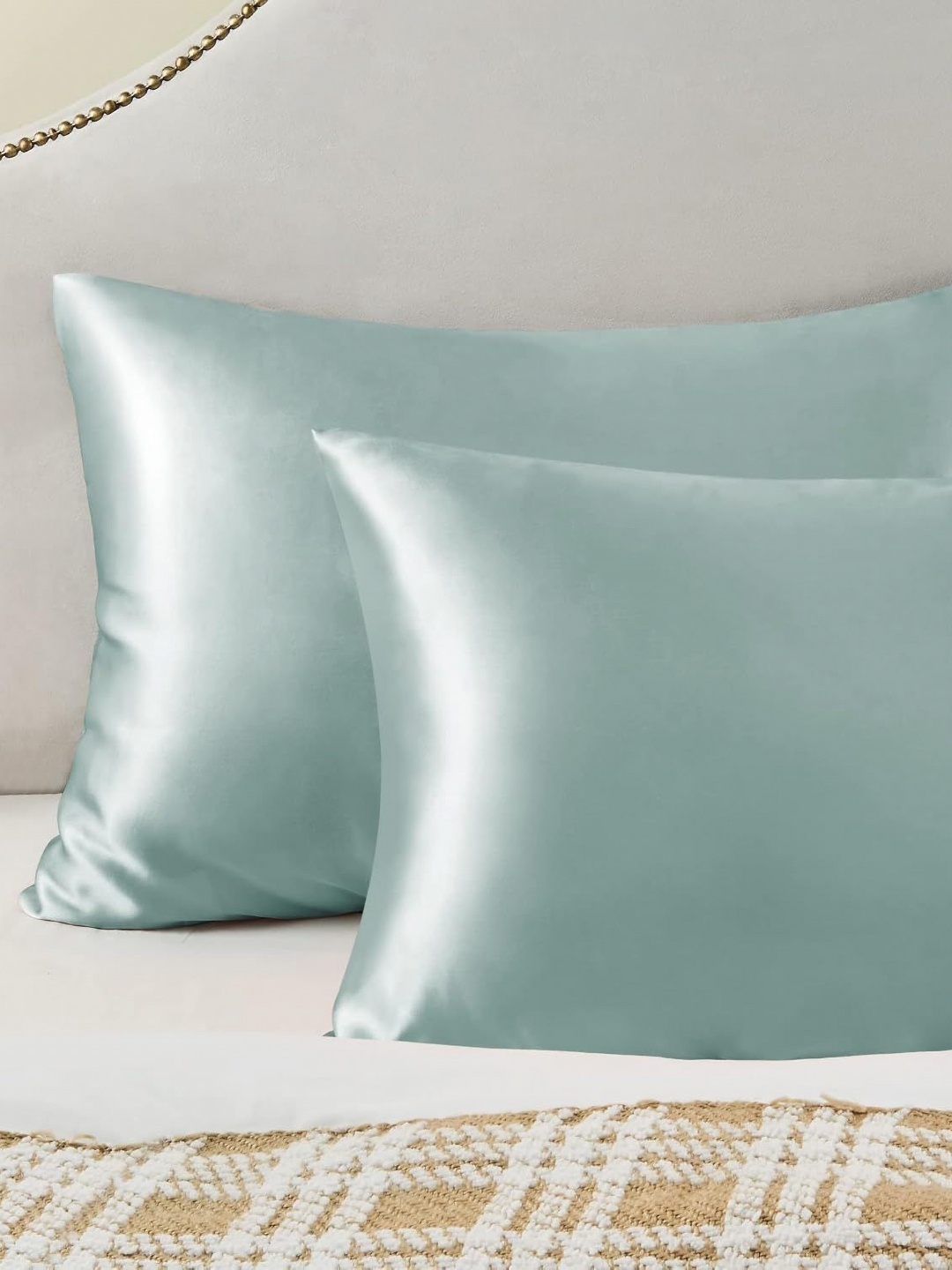 

DEHMAN Green 2 Pieces Pure Silk Rectangle Pillow Covers