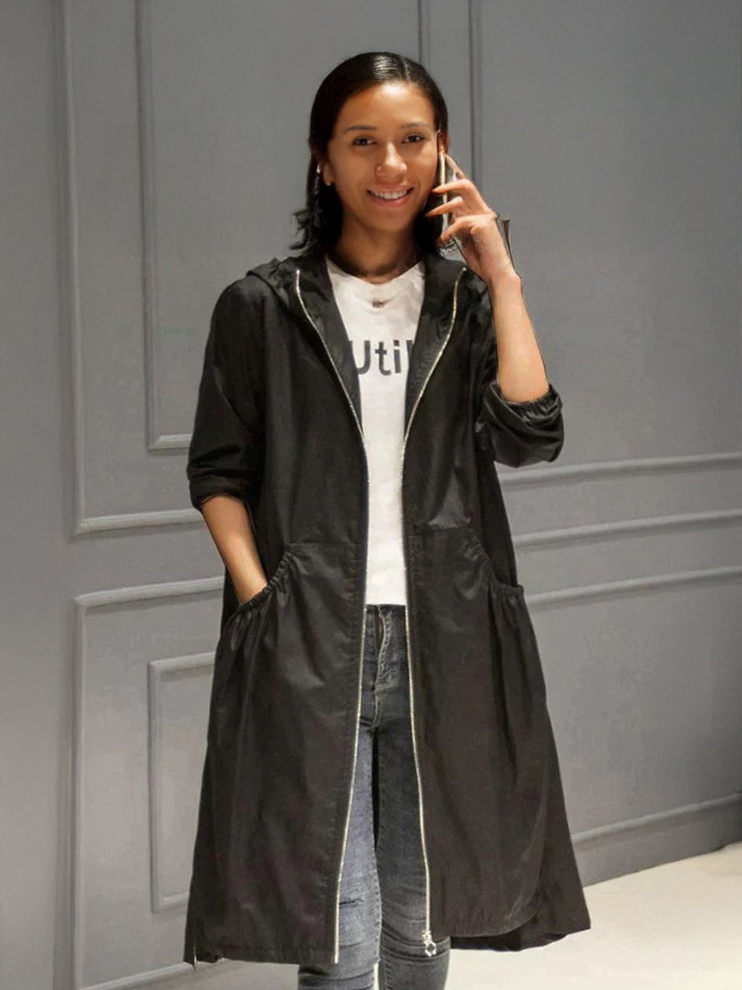 

StyleCast Women Hooded Knee-Length Overcoat, Black