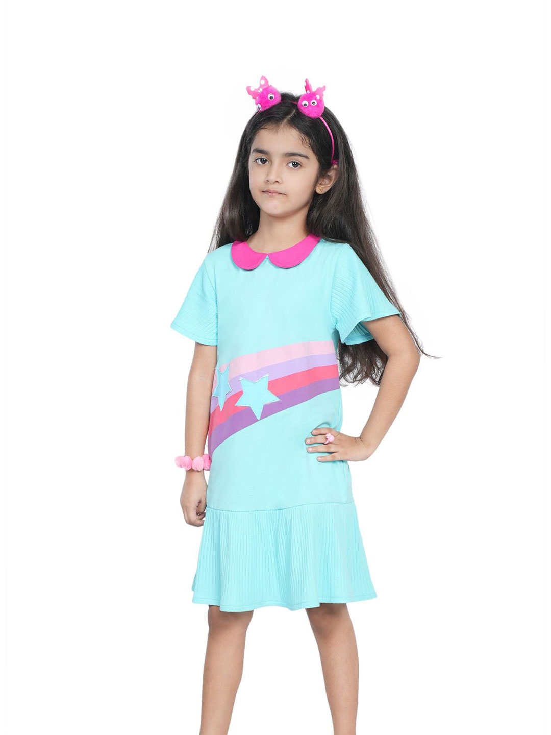 

PILOLO Girls Print Flared Sleeve Drop-Waist Dress, Blue