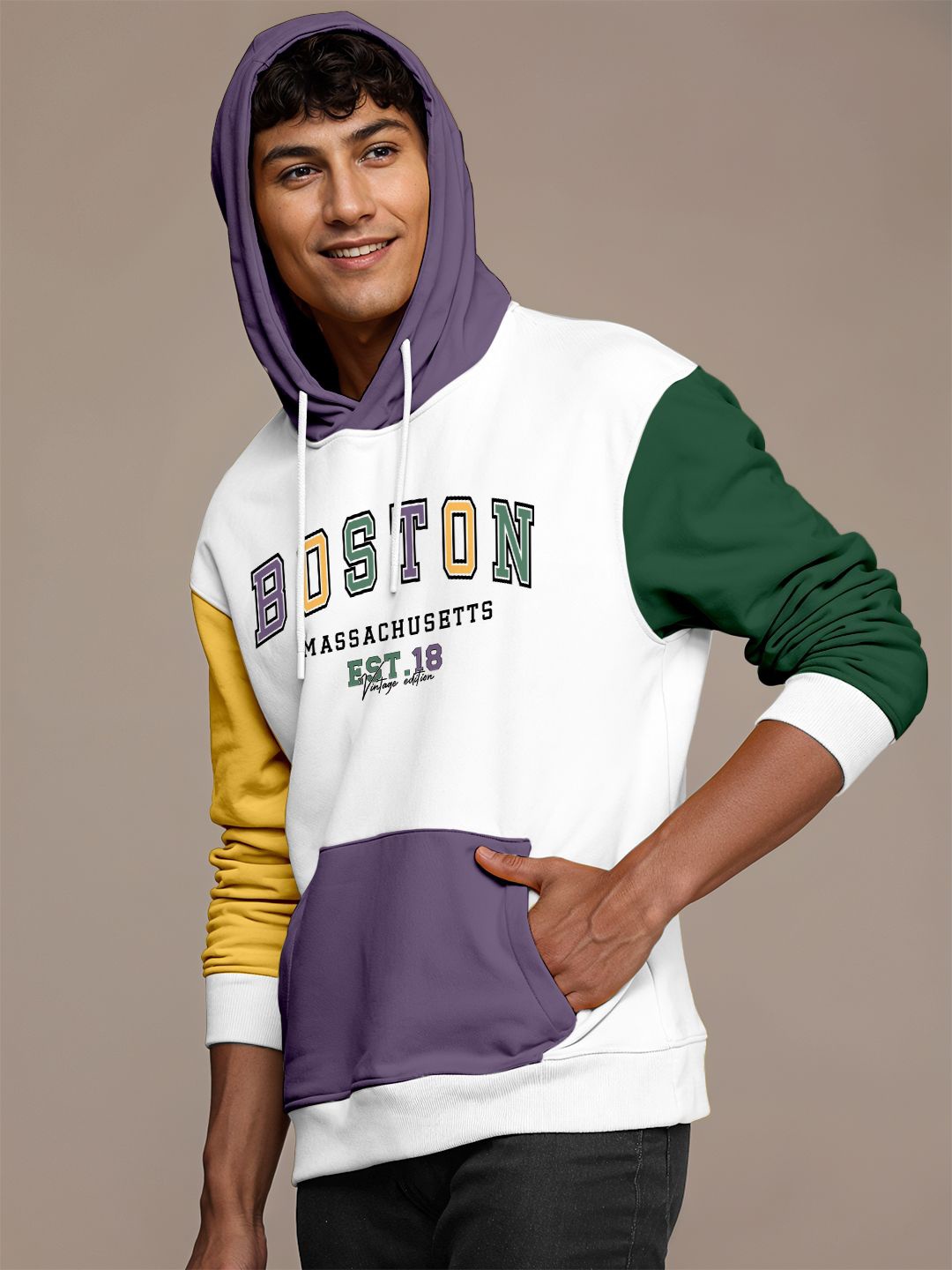 

Crazymonk Men Printed Hooded Sweatshirt, White