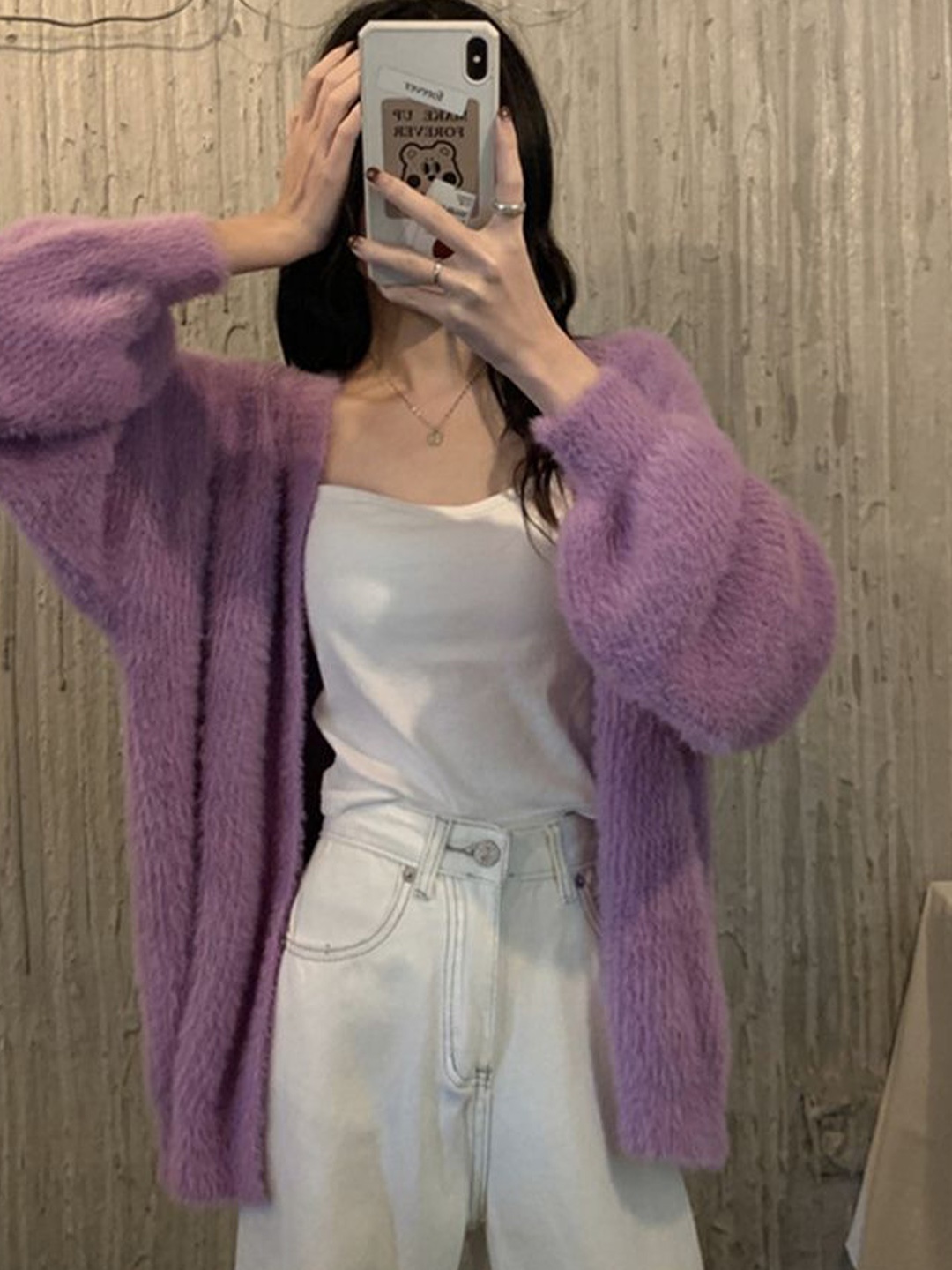 

LULU & SKY Women Front-Open Sweater, Purple