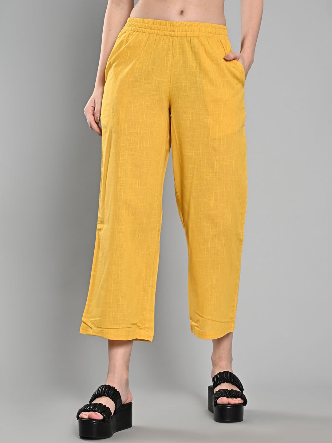 

IZEL Women Cotton Straight Fit Peg Trousers, Yellow