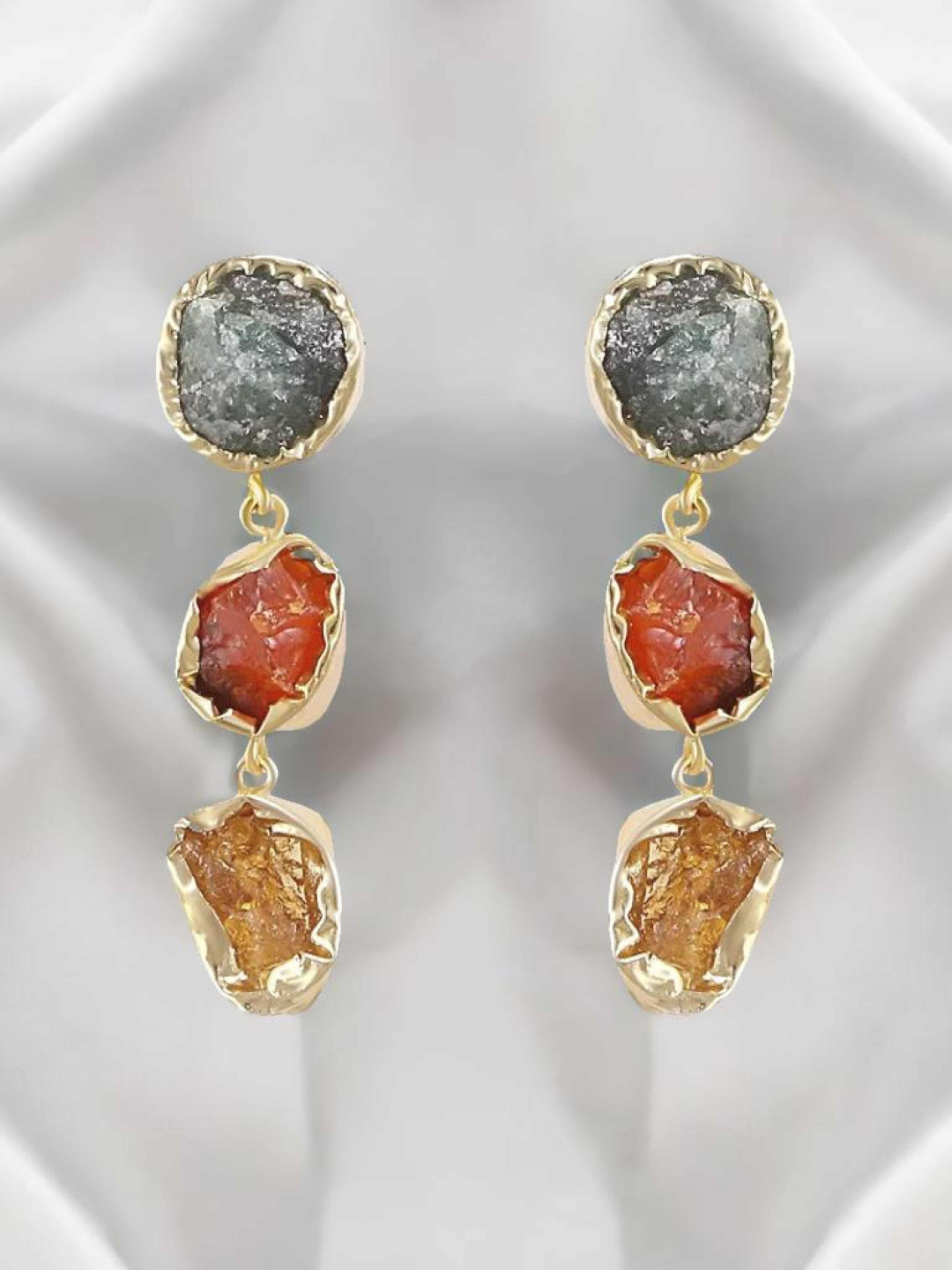 

Yinara Gold-Plated Contemporary Stone Studded Drop Earrings