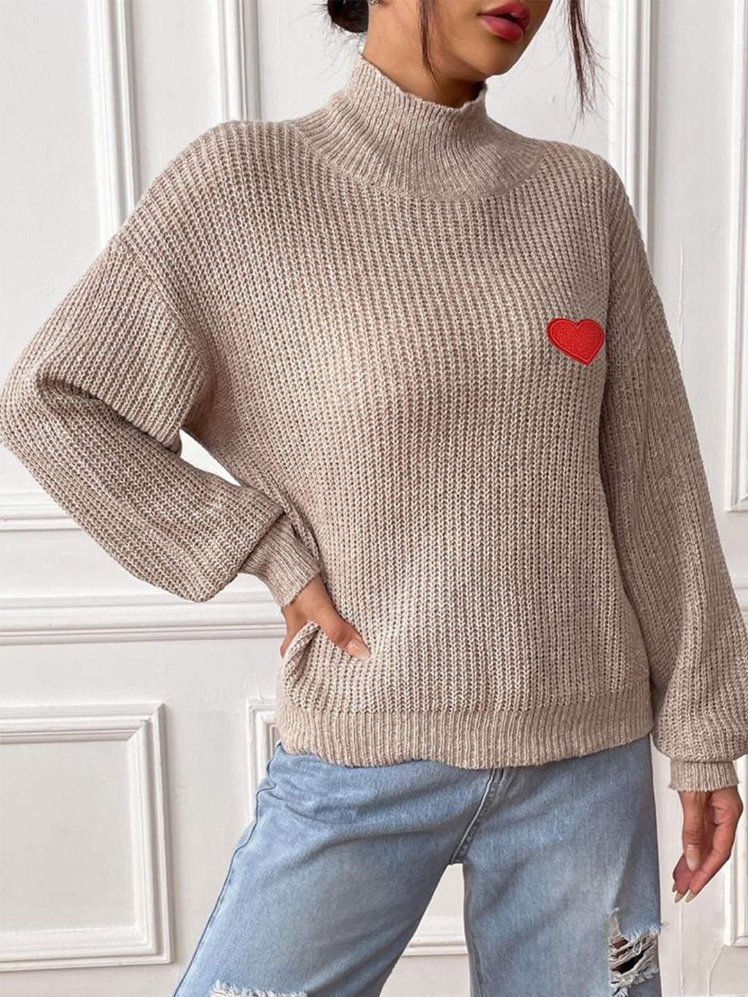 

LULU & SKY Women High Neck Pullover, Beige