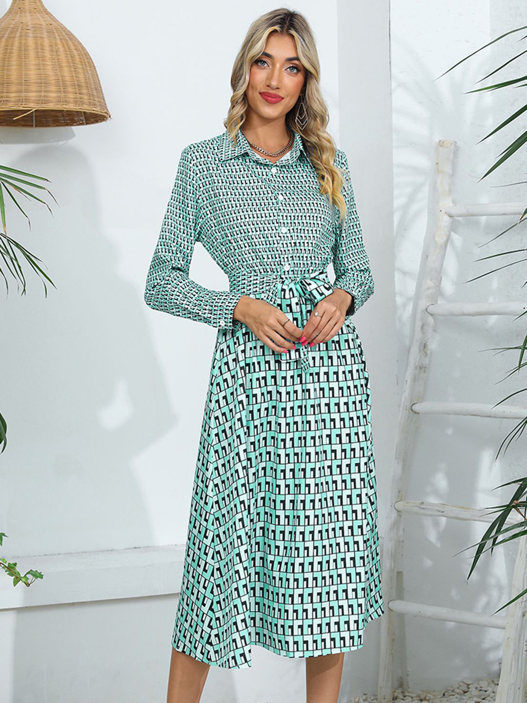 

StyleCast Women Printed Shirt Midi Dress, Green