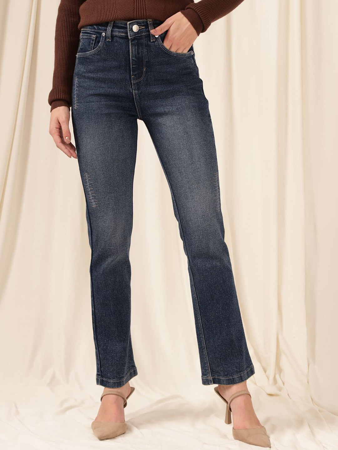 

Xpose Women Comfort Straight Fit High-Rise Stretchable Jeans, Navy blue