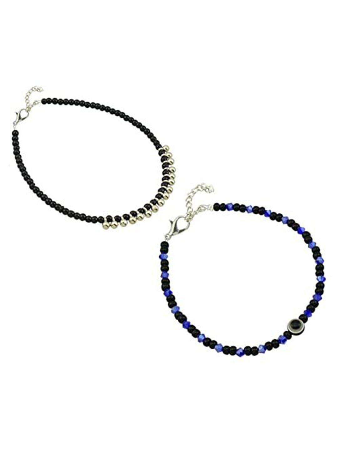

HIGH TRENDZ Women Set of 2 Anklets, Black