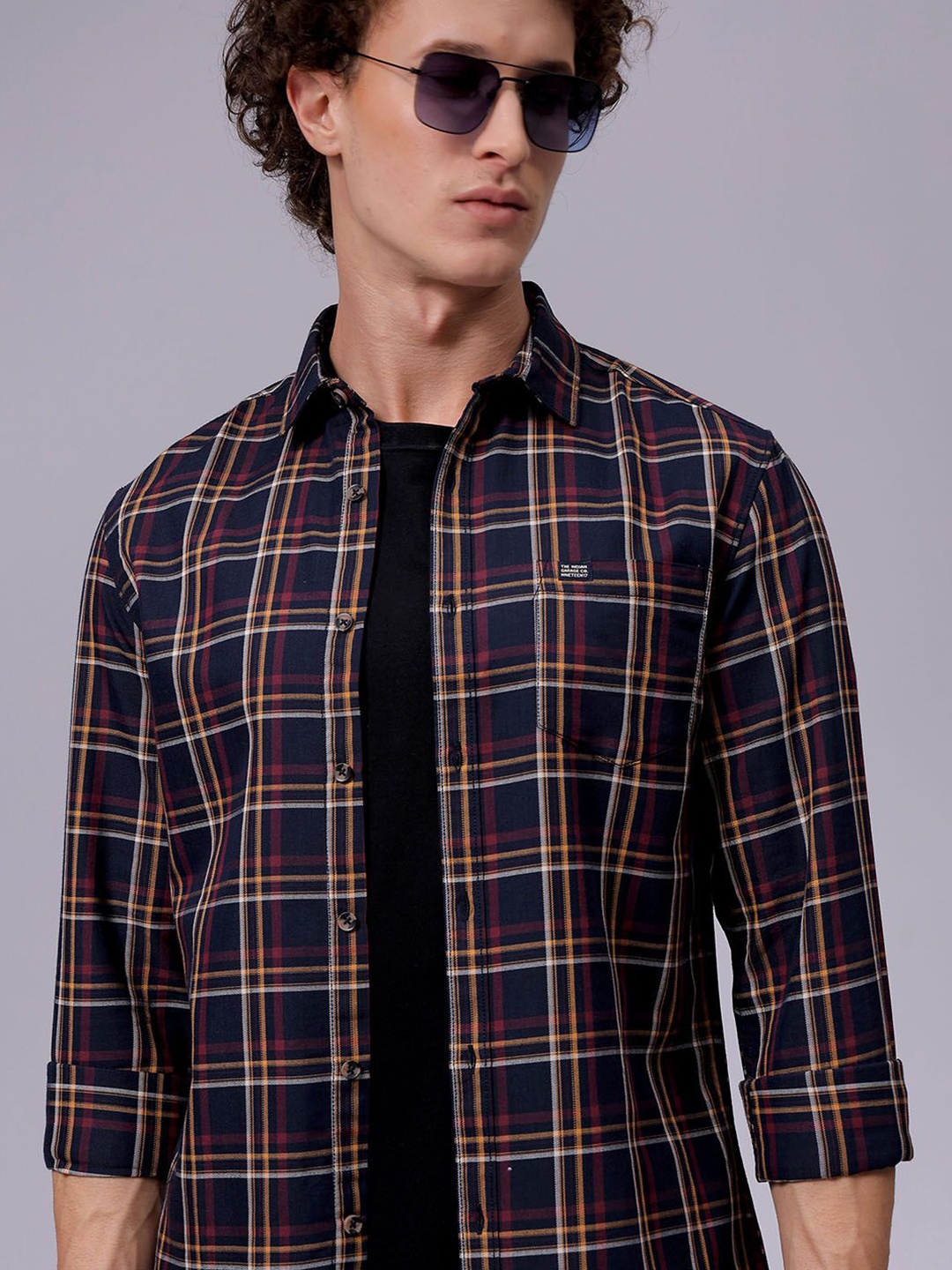 

The Indian Garage Co Men Opaque Checked Cotton Casual Shirt, Navy blue