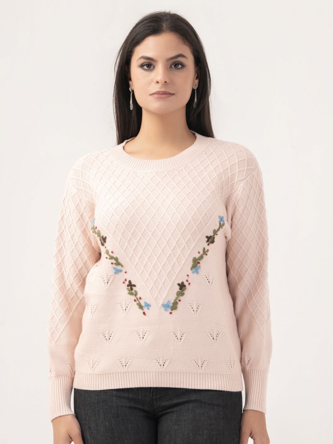

Albion By CnM Women Embroidered Pullover Sweater, Peach