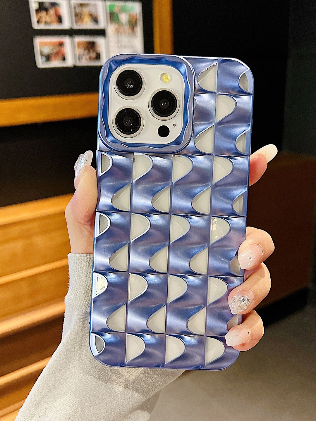 

Luxury Kase Texture iPhone 15 Pro Max Back Case, Blue