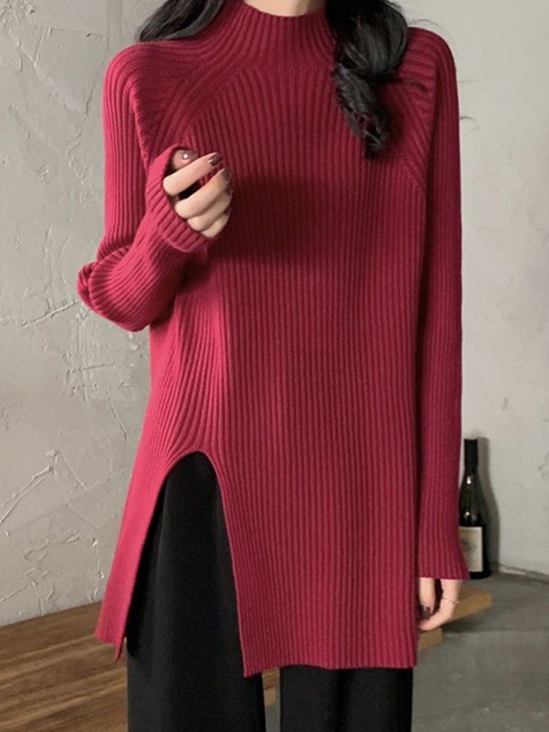 

LULU & SKY Women Ribbed Pullover, Red