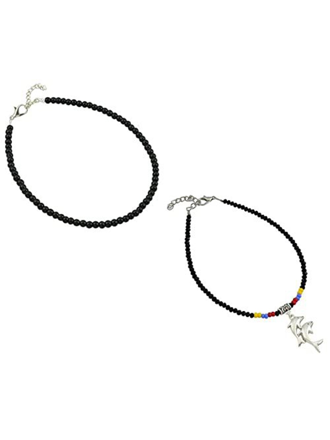 

HIGH TRENDZ Women Set of 2 Anklets, Black