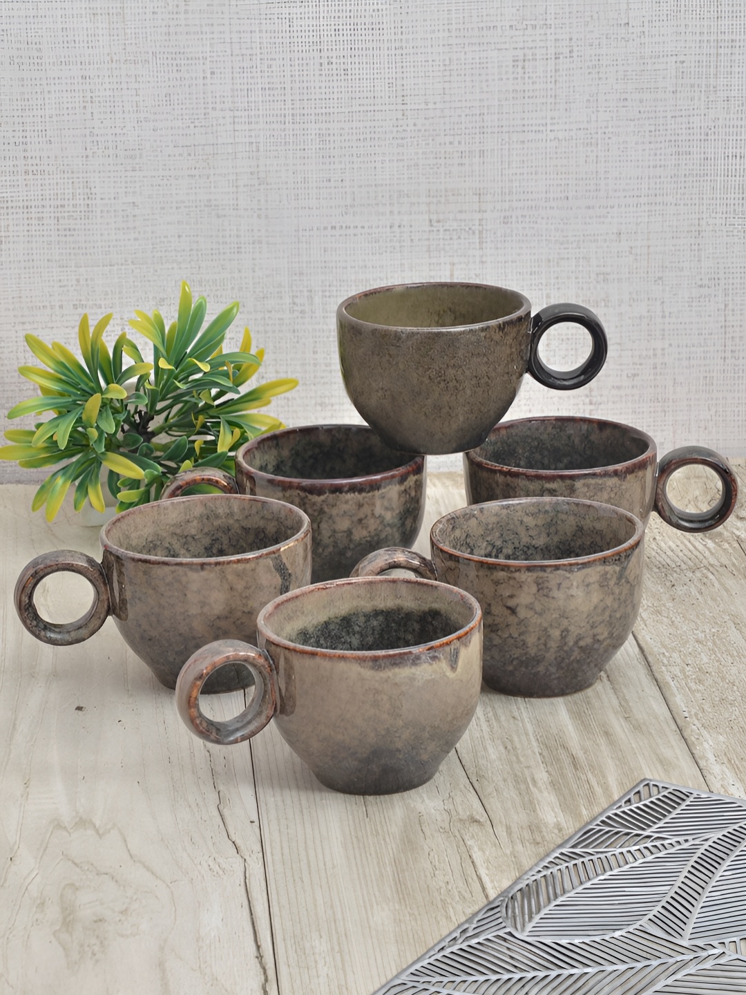 

FABINALIV Brown 6 Pieces Ceramic Cups 120ml
