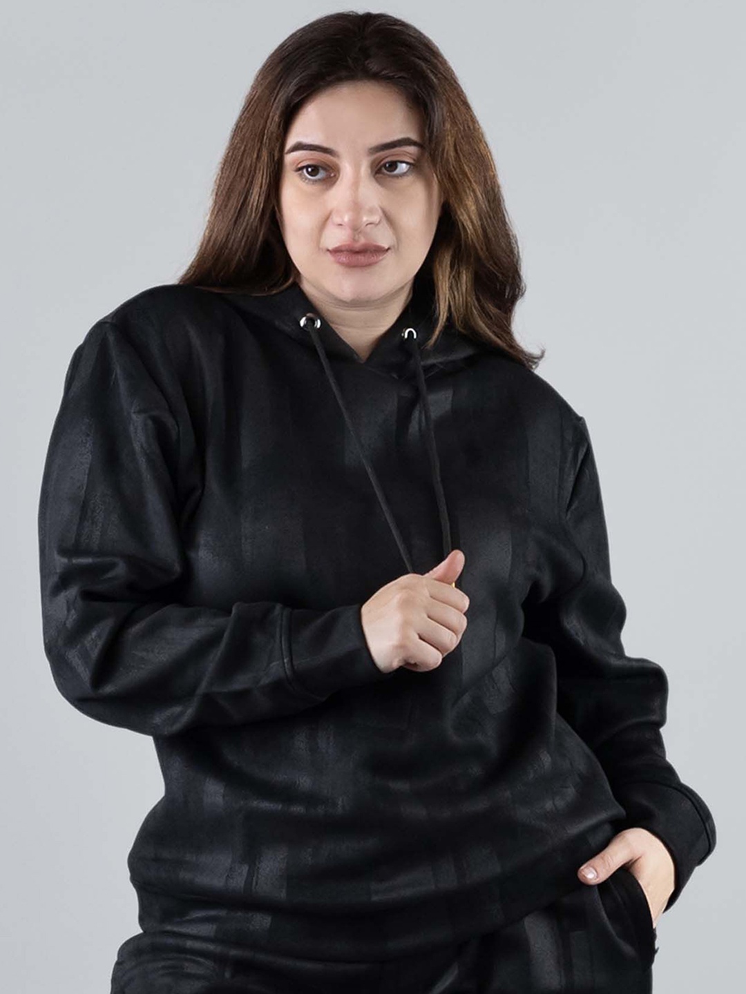 

Keepfit Women Textured Hooded Tracksuit, Black