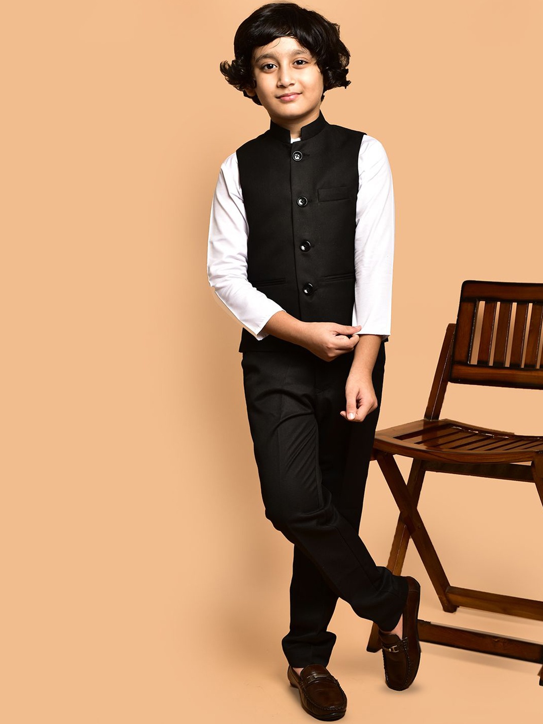 

PRINTINDIA Mandarin Collar Nehru Jacket, Black