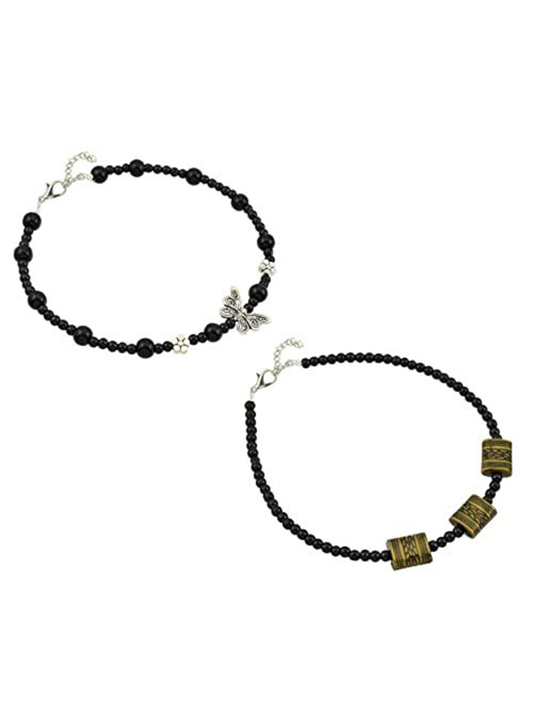 

HIGH TRENDZ Women Set of 2 Anklets, Black