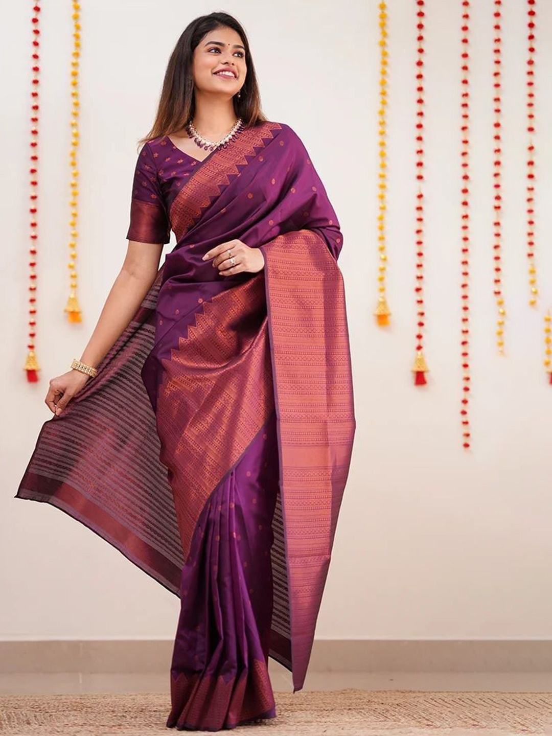 

Fashion Booms Woven Design Zari Pure Silk Banarasi Saree, Purple