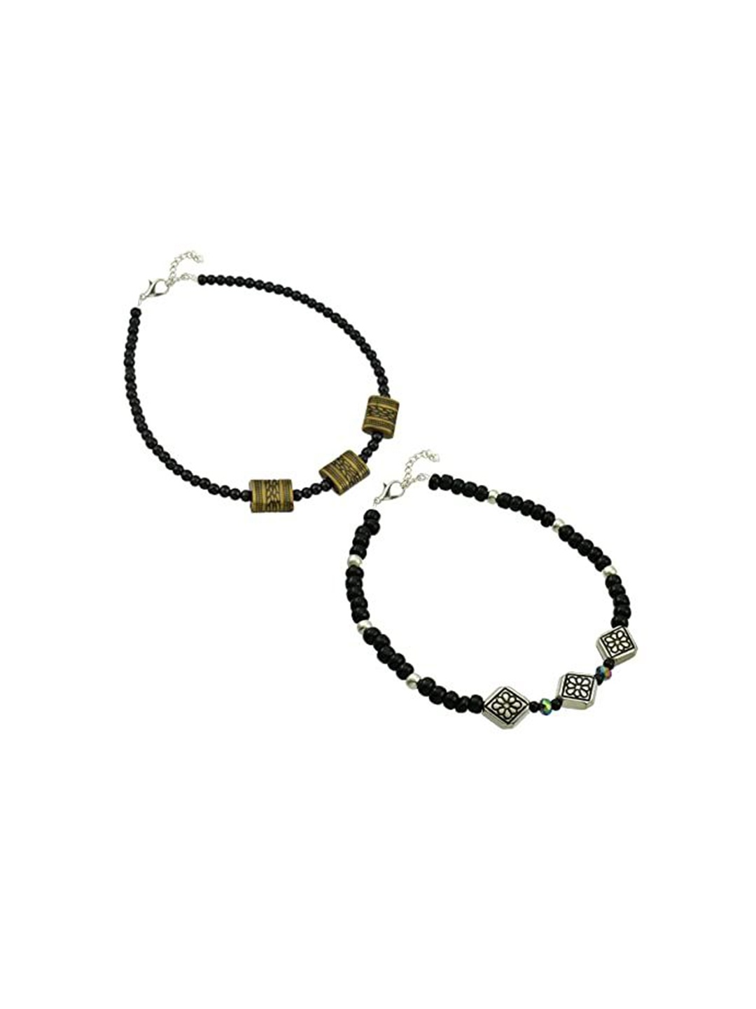 

HIGH TRENDZ Women Set of 2 Anklets, Black