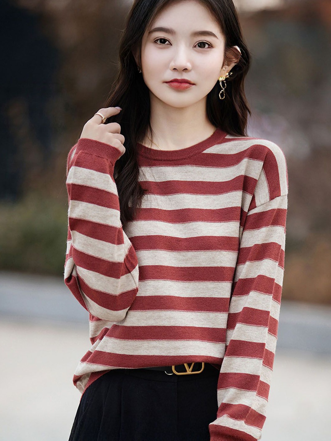 

StyleCast Women Fashion Striped Pullover Sweater, Red