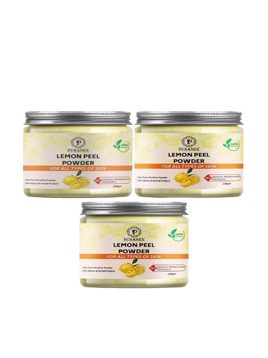 

Puranex Set Of 3 100% Natural & Pure Lemon Peel Powder Face Pack - 100g Each, Yellow