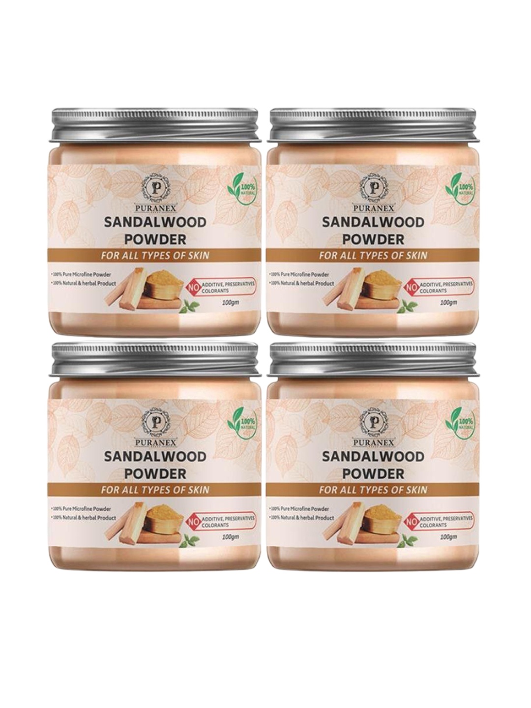 

Puranex Set Of 4 Natural Sandalwood Face Pack Powder - 100 g Each, White