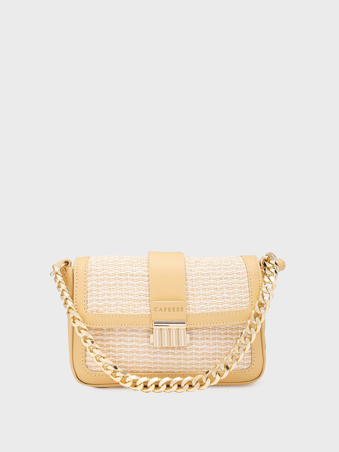 

Caprese Textured PU Structured Sling Bag with Quilted, Yellow