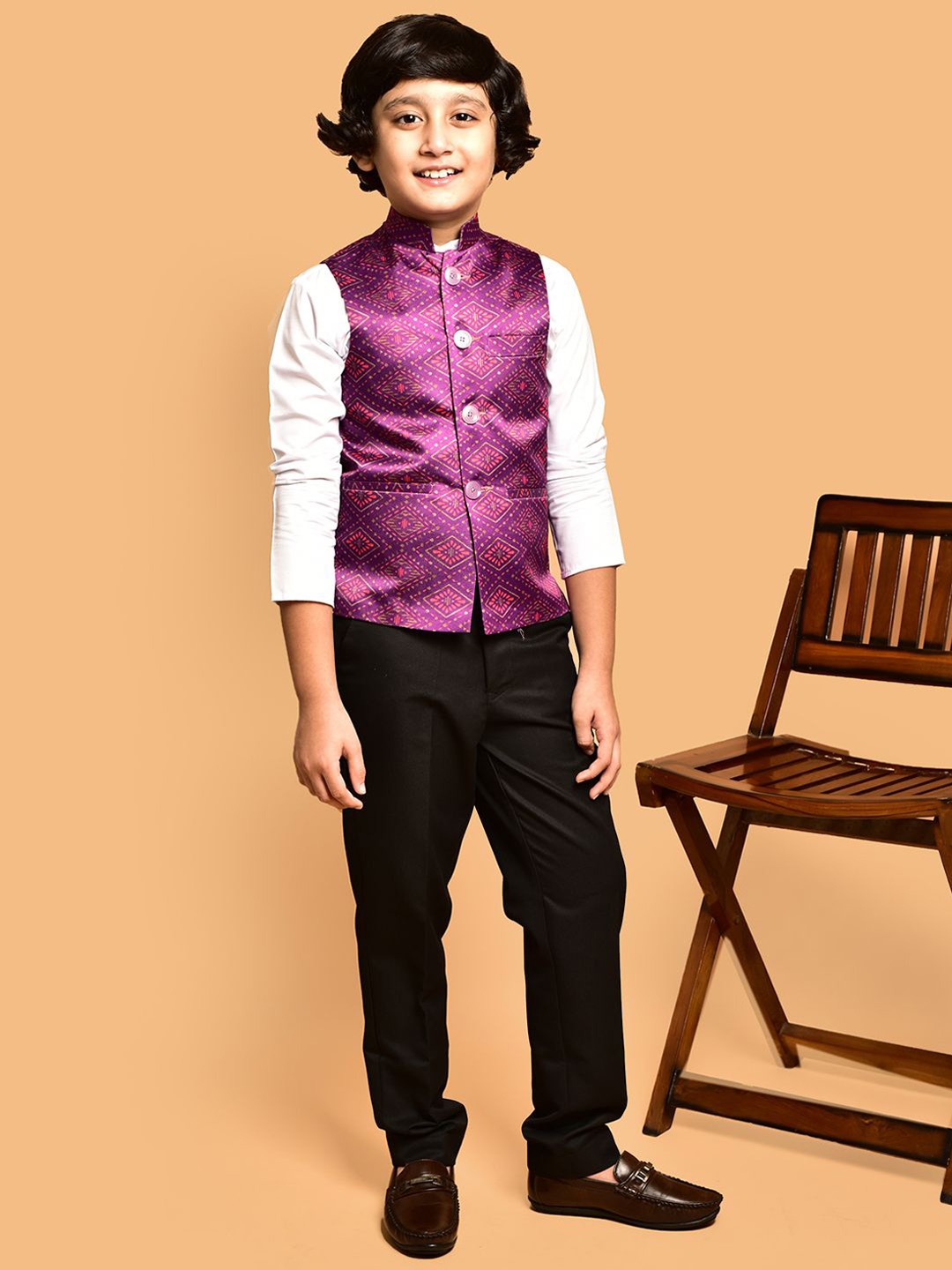 

PRINTINDIA Boys Printed Nehru Jacket, Purple