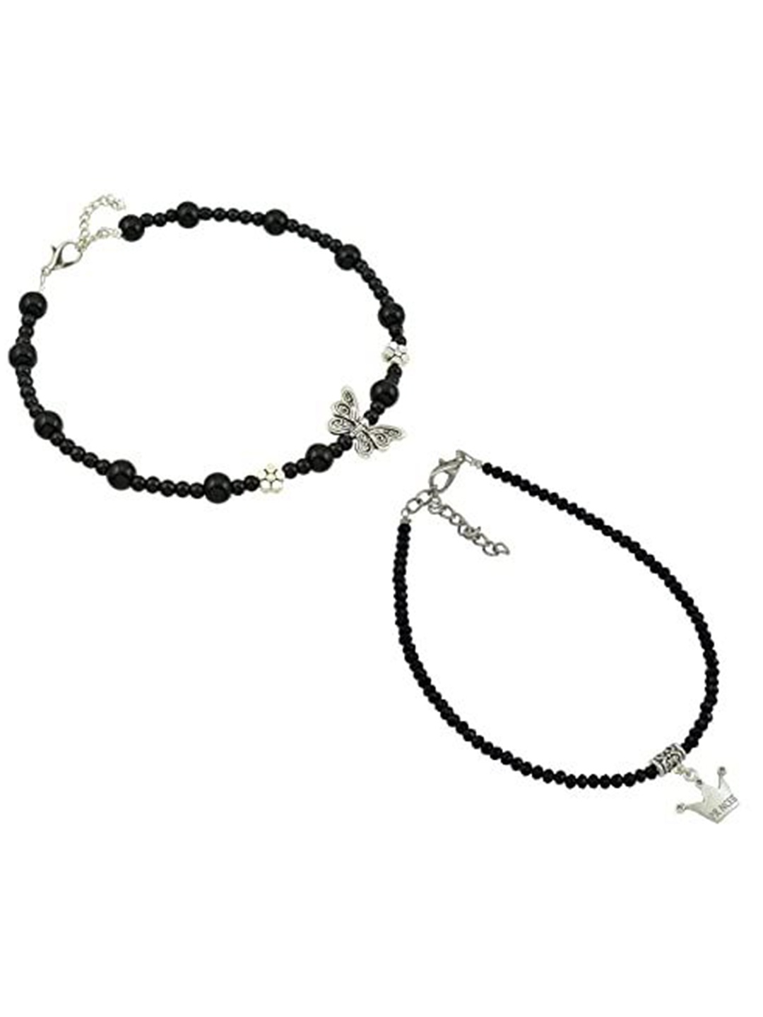 

HIGH TRENDZ Women Set of 2 Anklets, Black