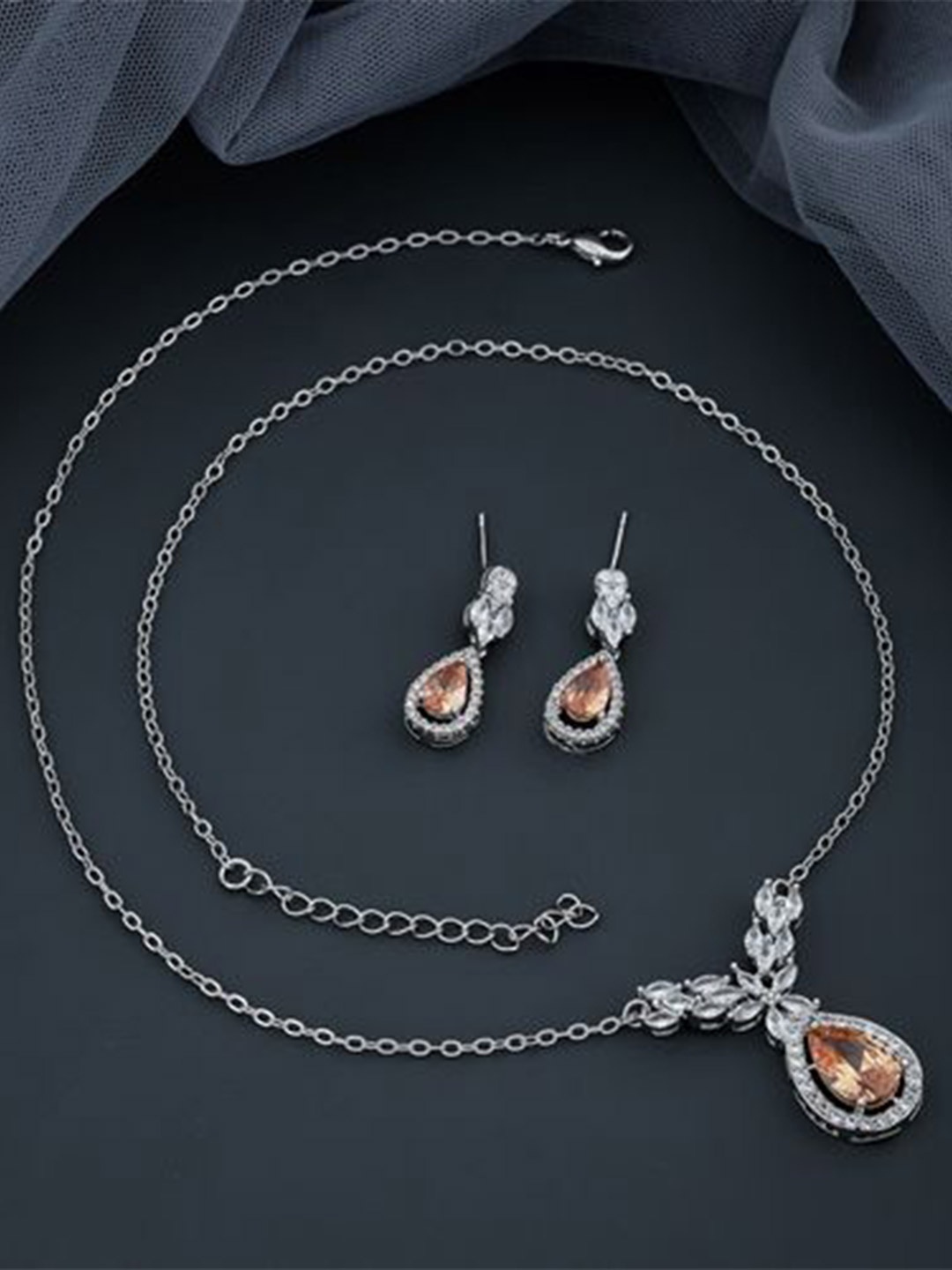 

SKY SHOPPERS Silver-Plated CZ Stone-Studded Jewellery Set