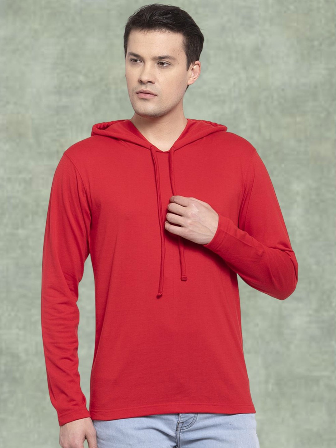 

Friskers Men Red Cotton Solid Hoodie T-shirt