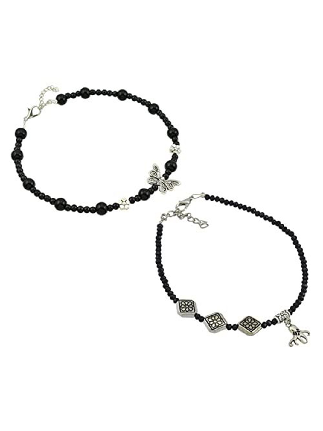 

HIGH TRENDZ Women Set of 2 Anklets, Black