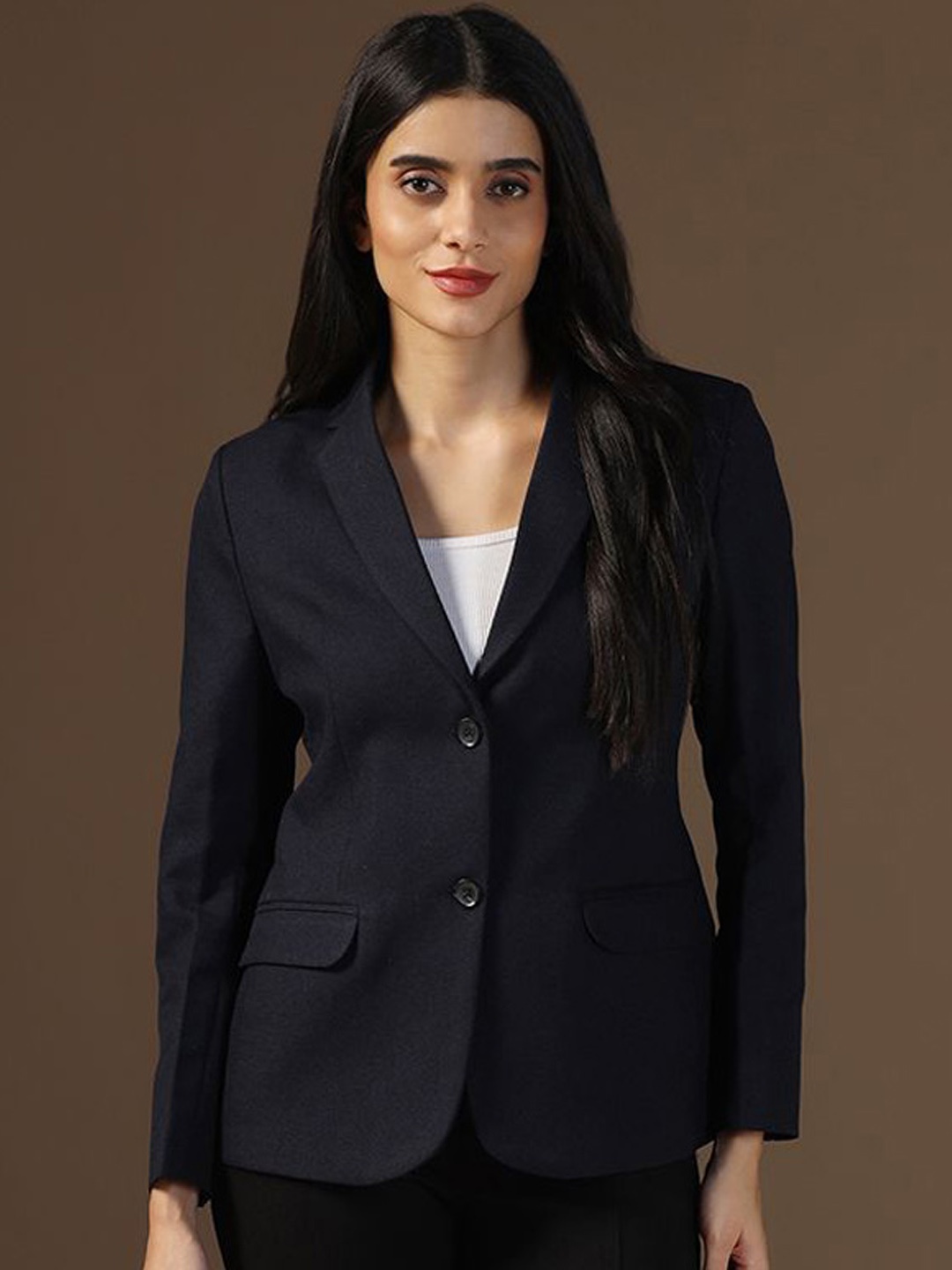 

TAHVO Notched Lapel Collar Single Breasted Blazer, Navy blue