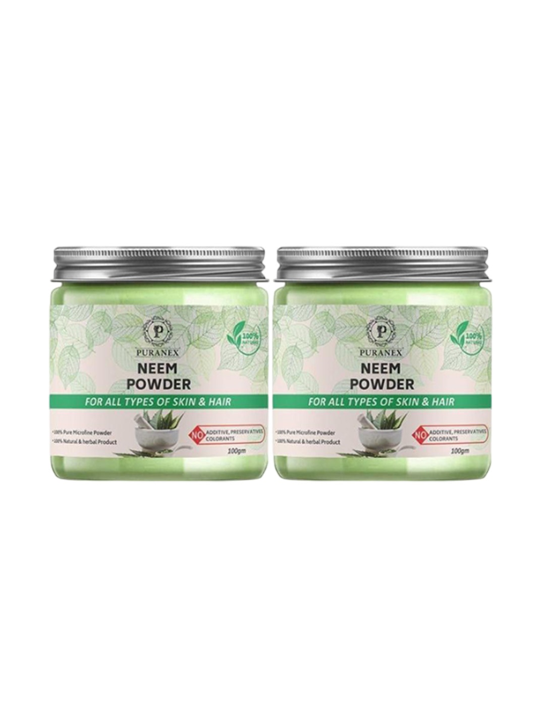 

Puranex Set Of 2 100% Natural & Pure Neem Powder For Skin & Hair - 100 g Each, Green