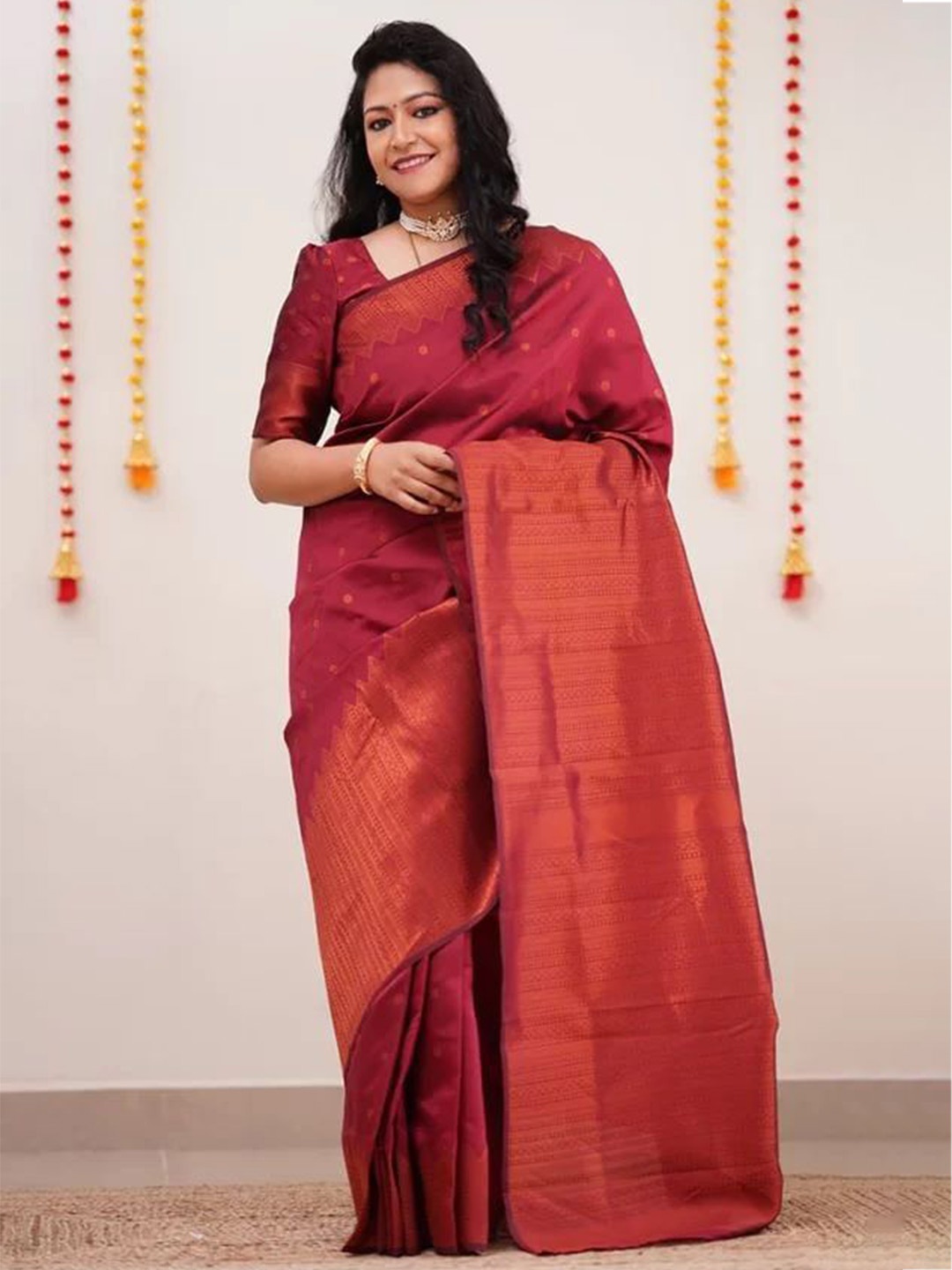 

Fashion Booms Ethnic Motifs Woven Design Zari Pure Silk Banarasi Saree, Red