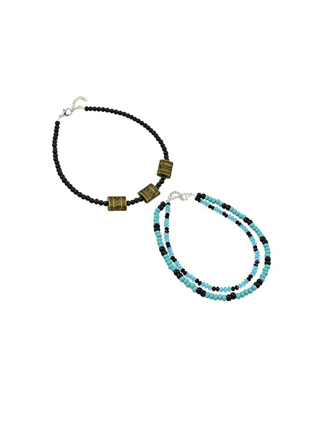 

HIGH TRENDZ Women Set of 2 Anklets, Black