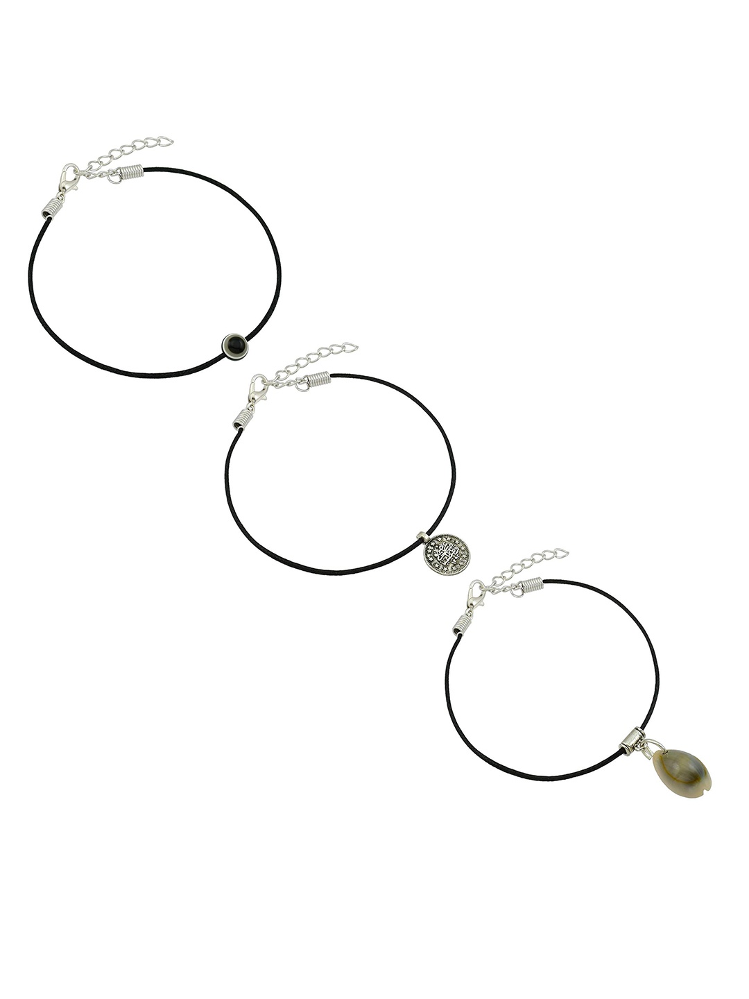 

HIGH TRENDZ Women Set of 3 Anklets, Black