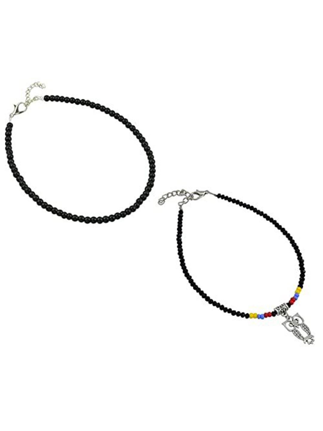 

HIGH TRENDZ Women Set of 2 Anklets, Black