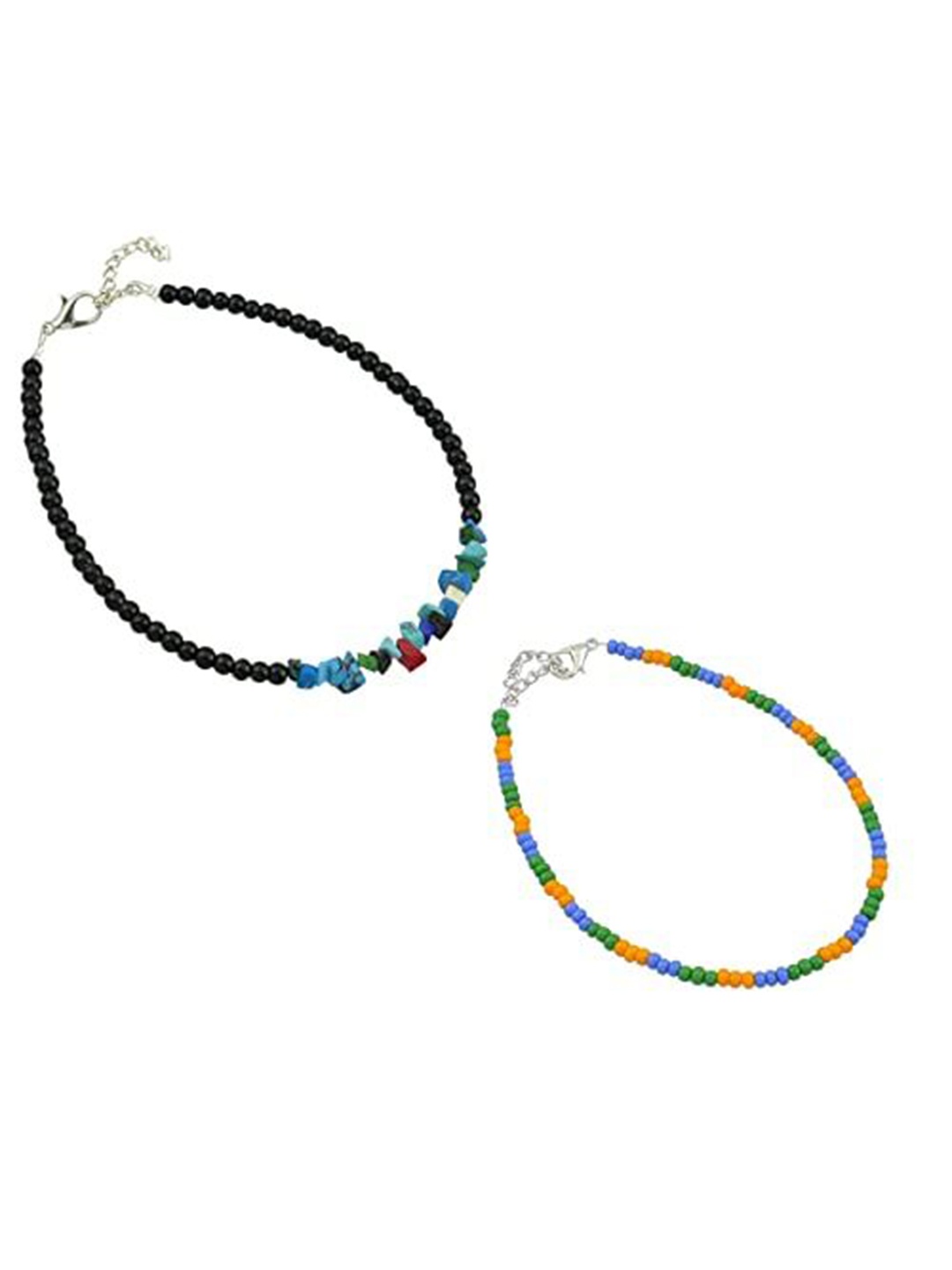 

HIGH TRENDZ Women Set of 2 Anklets, Black