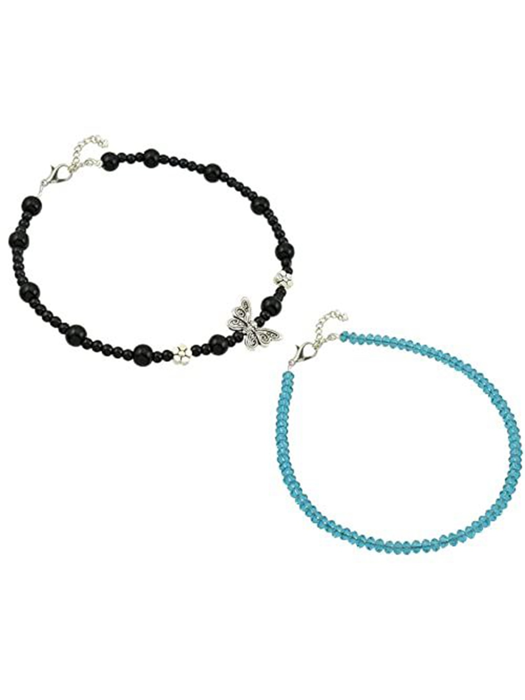 

HIGH TRENDZ Women Set of 2 Anklets, Black