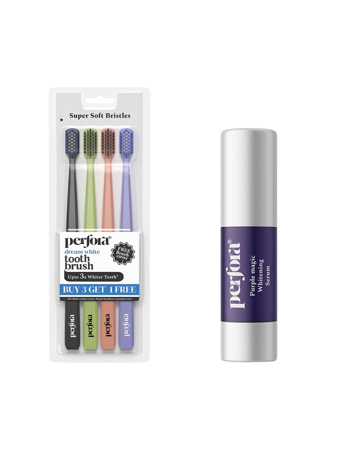 

Perfora Set of Purple Magic Toothpaste Serum 30ml & 4-Pcs Ultra Soft Bristles Toothbrush, Multi