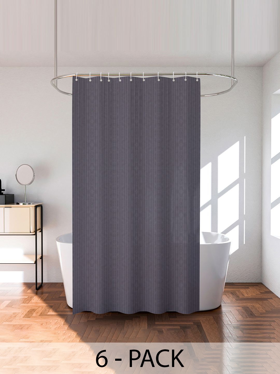 

Kuber Industries Grey 6 Pieces Striped Shower Curtain With Rings