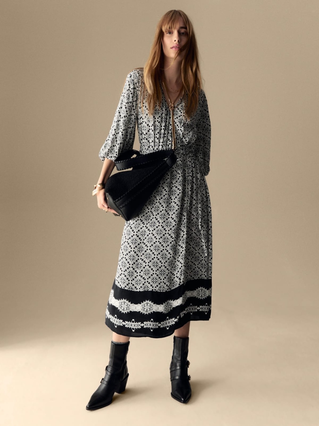 

Marks & Spencer Floral Print A-Line Midi Dress, Black