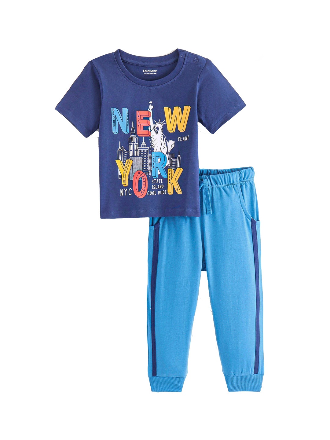 

Honeyhap Boys Typography Printed Pure Cotton Night suit, Blue
