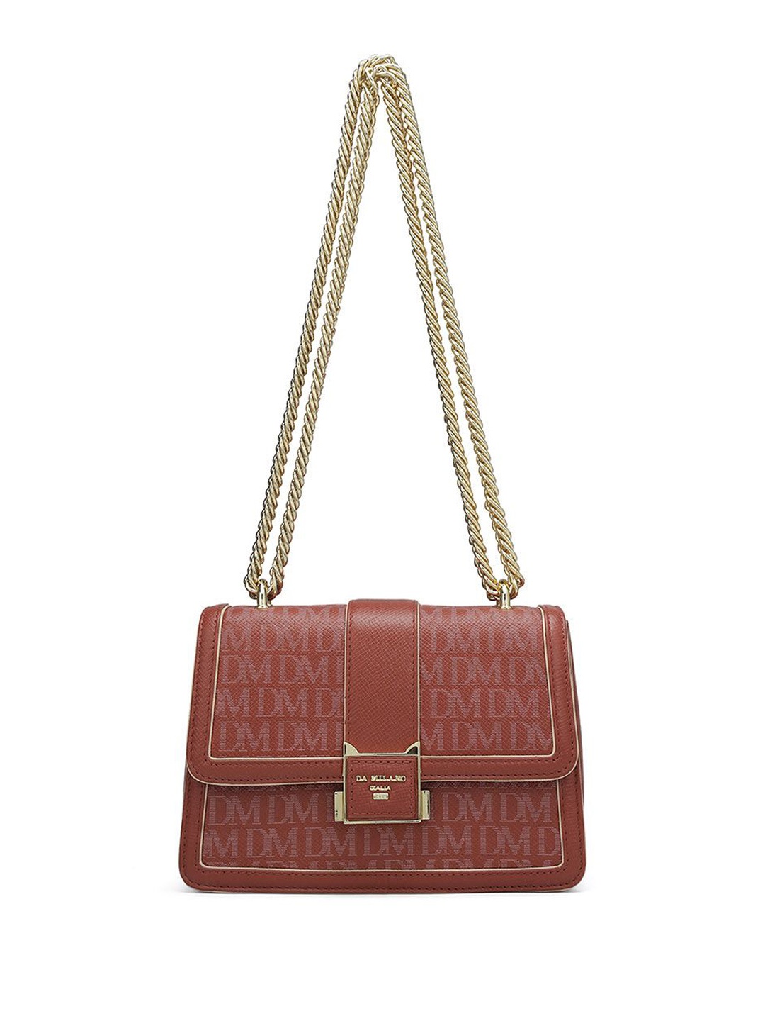 

Da Milano Graphic Printed Leather Structured Shoulder Bag with Quilted, Maroon