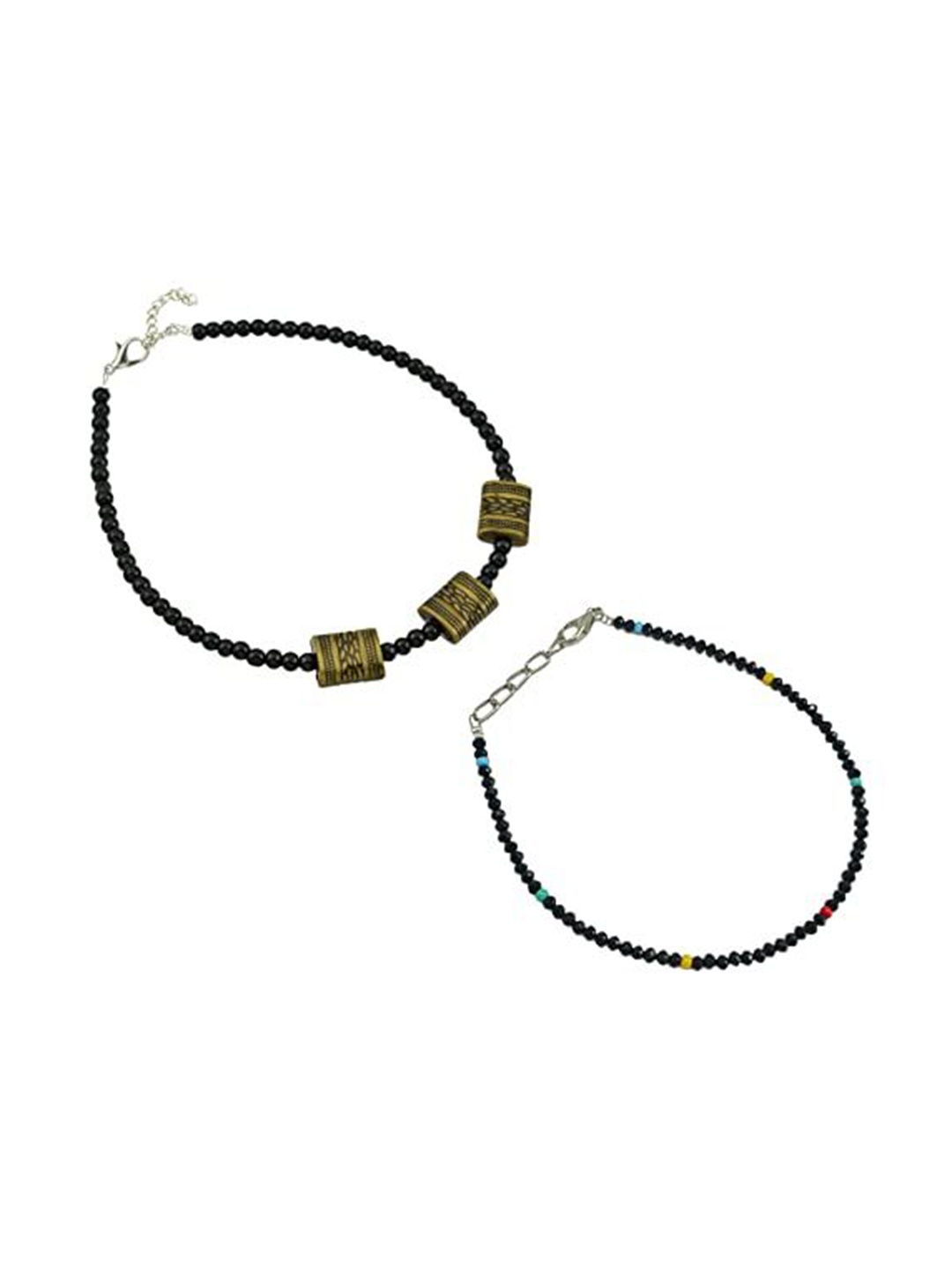 

HIGH TRENDZ Women Set of 2 Anklets, Black