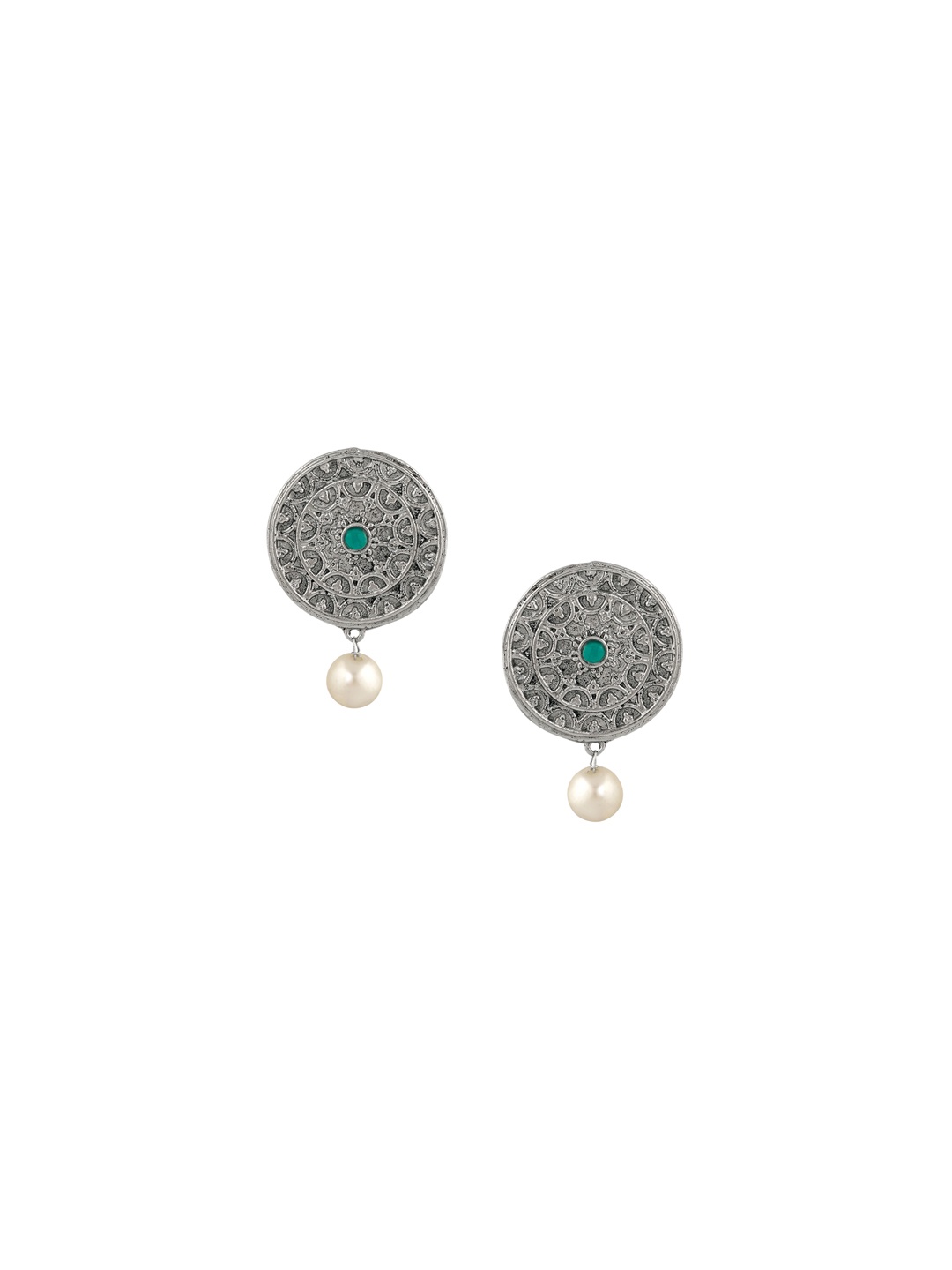 

Stefan Rhodium Plated Stones Studded and Beaded Oxidised Drop Earrings, Silver