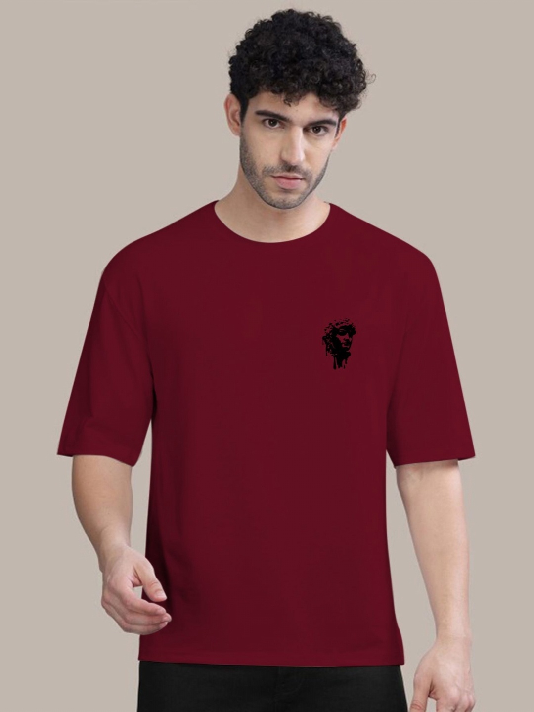 

AUSK Men Graphic Printed Oversized Cotton T-shirt, Maroon